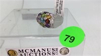 STERLING SILVER RING WITH MULTI-COLORED GEMSTONES