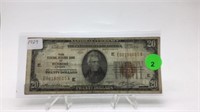 1929 BROWN SEAL NATIONAL CURRENCY $20. NOTE - THE
