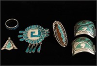Inlaid Turquoise & silver Mexico pendant/pin