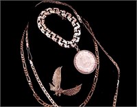 Mexico Sterling Silver Chains Bracelet Pendant