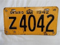1942 ONTARIO  LICENSE PLATE
