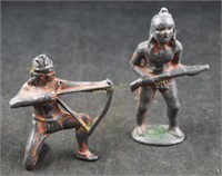 2 Antique Cast Indian Fighters W Weapons Lot