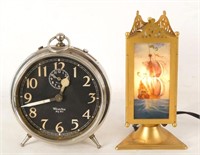 Two Boudoir pieces, Vintage lamp & Clock