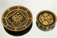 2 Russian gold inlaid saucers
