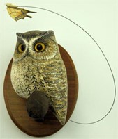 Lot #113 Hand carved Screech Owl on Railroad