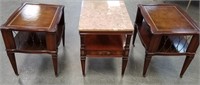 3 PC WEIFMAN TABLES 1 MARBLE TOP 2 LEATHER
