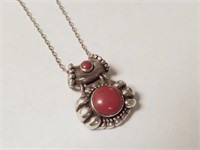 STERLING SILVER & RED CORAL NECKLACE