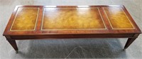 LEATHER TOP MAHOGANY COFFEE TABLE W BRUSHED METAL