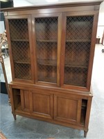 LARGE WIRE PANEL CHINA CABINET W DANISH STYLE LEGS