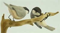 Lot # 126A Pair of carved Chickadees on drift