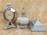 3PC HOME DECOR CLOCK & 2 LIDDED BOXES