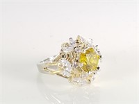 STERLING SILVER BEE THEMED YELLOW STONE RING