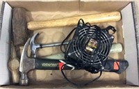 Box Of Various Hammers And Fan