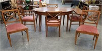 VTG MID CENTURY DINING TABLE W 2 LEAVES & 6 CHAIRS
