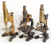 Three Antique Microscopes Bausch & Lomb, Spencer