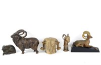 Six Bronze, Brass & Metal  Ceramic Rams
