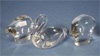 Three Spode animal art glass paperweights