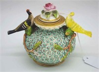 Spode flower & bird encrusted lidded jar