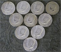 10 SILVER HALF DOLLARS  1965 TO 69