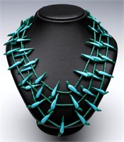 A MALACHITE AND TURQUOISE FETISH NECKLACE