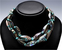 A PAUA SHELL AND TURQUOISE NECKLACE