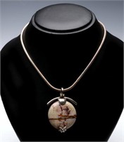 A STERLING AND JASPER PENDANT WITH NECKLACE