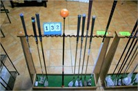 Wooden Golf Club Stand Including Assort. Clubs