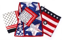 FOUR DESIGNER SILK SCARVES WITH U.S. FLAG THEMES