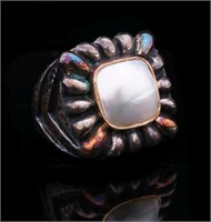 DIAN MALOUF STERLING AND 14K GOLD PEARL RING