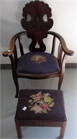 Victorian Era Needlepoint Chair & Ottoman