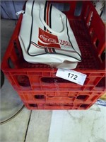 3 plastic Coke crates and carrying ag