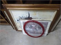 2 framed paintings and other