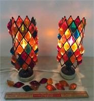 MID CENTURY MODERN SWAG LAMPS WITH ALABASTER BASES