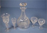 19th century decanter and four glasses