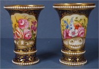 Pair of hand painted Spode bone china beaded vases