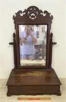 ORNATE OAK 1910 ACCENT MIRROR WITH DRAWER