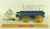 VINTAGE CAST IRON HORSE DRAWN  BLUE WAGON