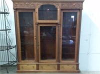 Antique Oak China Cabinet With Key  61x70x14