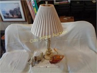 Vintage Glass, Lamp w/Shade &