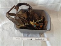 Tote of Leather Blinders & Indian Items