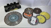 Mitre Saw Guide And A Grouping Of Saw Blades