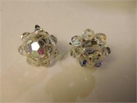SS iridescent faceted bead clip-on earrings