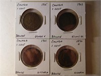 4 Canadian Pennies from 1890 to 1915
