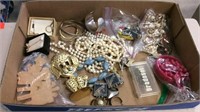 Box Lot Of Costume Jewelry / Mirror And Brush