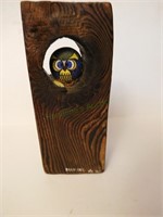 Vintage folk art carved owl titled Barn Owl