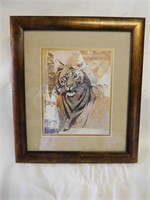Framed unique tiger art print with double matte