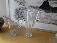 Heavy crystal vase and pitcher