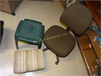 Office chair, footstool and plastic stand