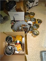 Assorted boxes of hardware & misc. safety helmets