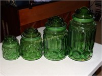 8 piece green glass moon & stars canister set